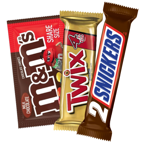M&M, Snickers, and Twix King 2 for $4